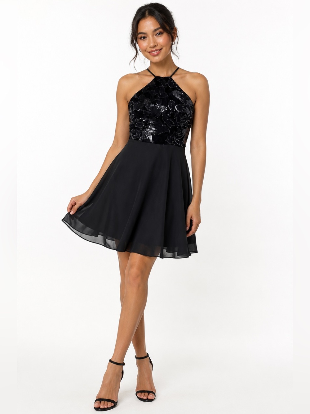 Lulus Navy Blue Sequin Velvet Fit & Flare Party Dress NWT